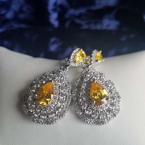 Swarovski Jewelry - Swarovski Elements 925 Sterling Silver Large Yellow Citrine Teardrop Earrings